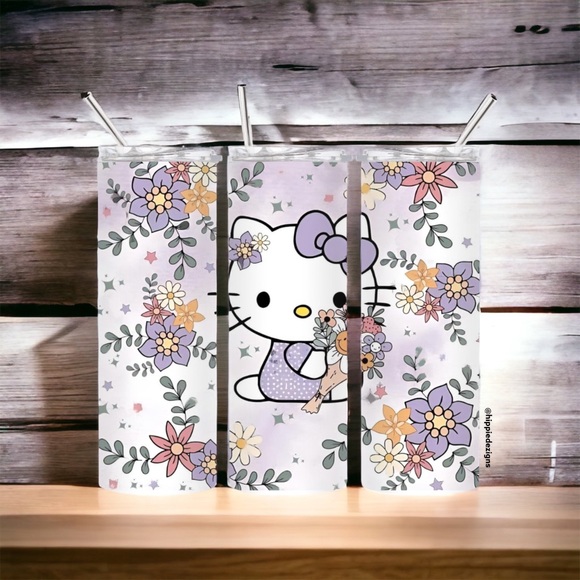 Hand Crafted Other - Hello Kitty Floral 20oz Steel Tumbler With Lid & Straw